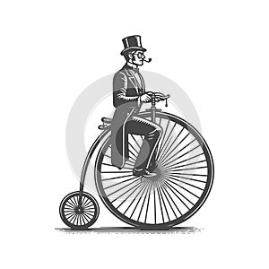 old-fashioned gentleman on bicycle sketch vector