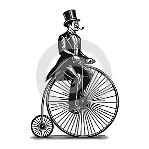 old-fashioned gentleman on bicycle sketch vector