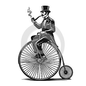 old-fashioned gentleman on bicycle sketch vector