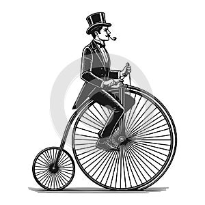 old-fashioned gentleman on bicycle sketch vector