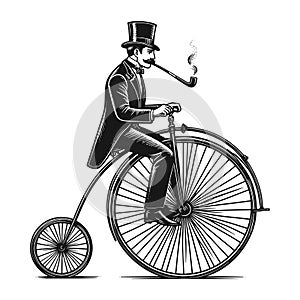 old-fashioned gentleman on bicycle sketch vector