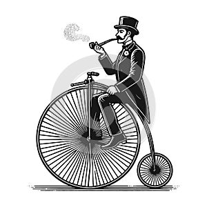 old-fashioned gentleman on bicycle sketch vector