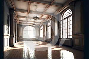 old-fashioned interior in clic style in empty office building on top floor