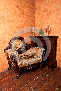 Old-fashioned interior with luxury armchair