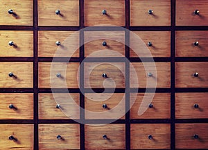 Old-fashioned Library Card Catalog. File cabinet storage