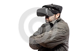 Old fashioned man develops virtual reality headset, studio