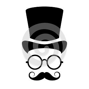 Old fashioned man with top hat, vector cartoon
