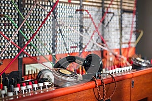 Old fashioned manual telephone exchange switchboard