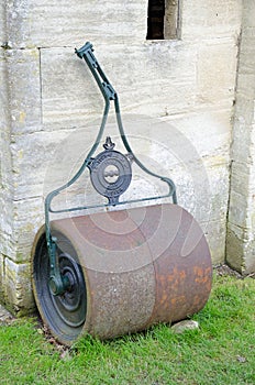 Old fashioned metal lawn roller
