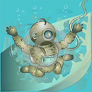 Old Fashioned  Ocea Diver Illustration