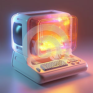 Old-fashioned personal computer in retro 80s style. 3d illustration