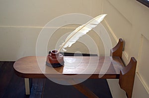 Old Fashioned portable desk in church. Located at the Old South Meeting House Boston photo
