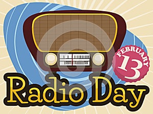 Old Fashioned Radio, Label and Sign for Radio Day Celebration, Vector Illustration