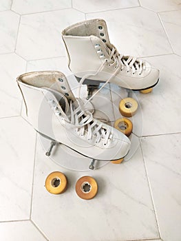 old-fashioned roller skates with removed wheels