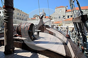 Old-fashioned ship in Dubrovnik harbor