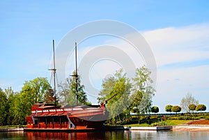 Old-fashioned ship on the river