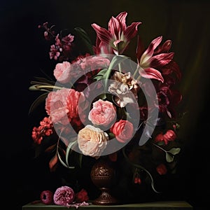 Old-fashioned style painting of flowers