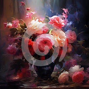 Old-fashioned style painting of roses