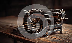 An old fashioned typewriter with a black and gold keyboard