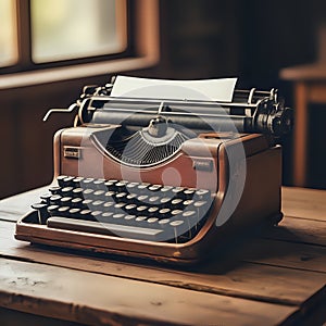 Old fashioned typewriter on wooden table, a symbol of nostalgia and creativity - generated by ai