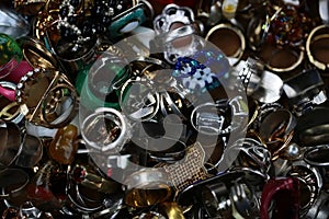 Old-fashioned used finger-rings piled together