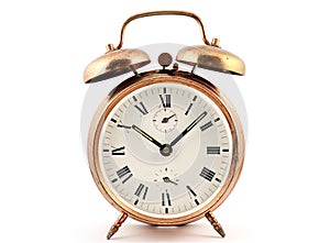 Old-fashioned vintage copper alarm clock