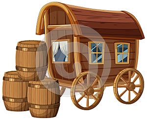 Old-fashioned wagon with wooden barrels