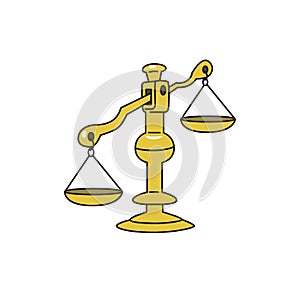 Old fashioned weighing scales. Measurement symbol. Metrics icon. Colored line vector illustration. Isolated on white