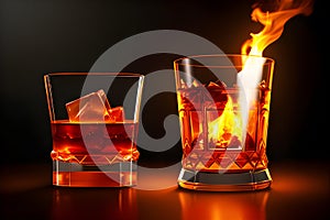 old fashioned whiskey in a glass fire generated by ai