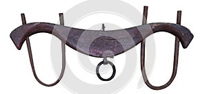 An old-fashioned wooden bow yoke for a team of oxen isolated on a white background