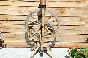 old fashioned wooden spinning wheels, vintage yarn making equipment
