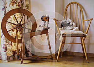 Old Fashioned Wool Spinning Wheel.