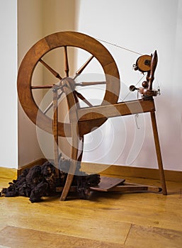 Old Fashioned Wool Spinning Wheel.