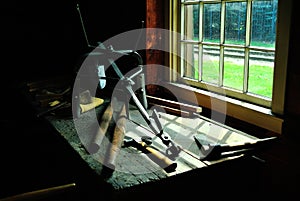 Old fashioned work bench with tools