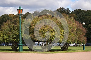 An old fasioned street light in the park