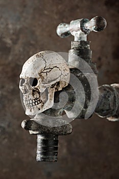 Old faucet wih skull