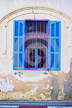 Old faÃ§ade and Blue shutter in Neve Tzedek
