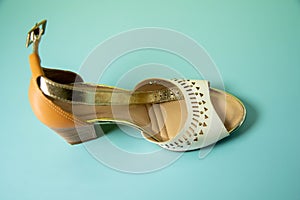 Old female classic shoes on colorful background