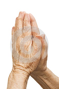 Old female hands pray