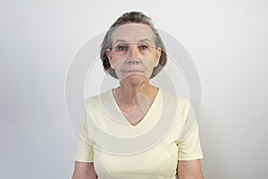 Old female woman lady funny crazy face expression senior retired aged surprised