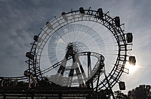 Old ferris wheel in amusement park Prater, Vienna, Austria