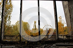 Old ferris wheel in the ghost town of Pripyat. Consequences of the accident at the Chernobil nuclear power plant