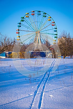 Old ferris wheel on winter park