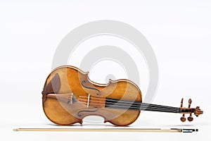 The old fiddle, isolated on white background. Viola, Instrument for music