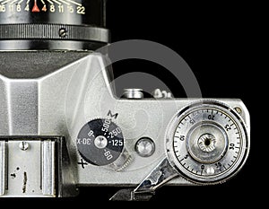 Old Film Camera detail of the Trigger and Shutter Speed Control photo