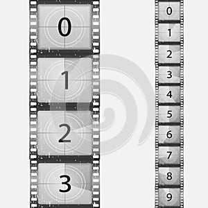 Old film movie timer countdown, cinema strip.