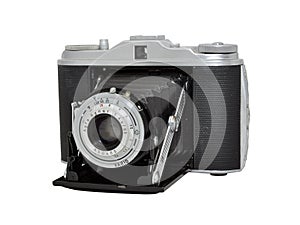 Old film photo camera - rangefinder, folding lens photo