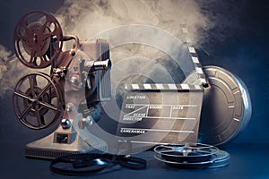 Old film projector and movie objects