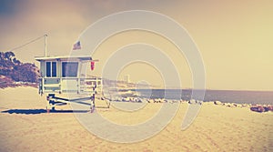 Old film retro stylized lifeguard tower.