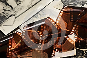 Old film strip and photos background